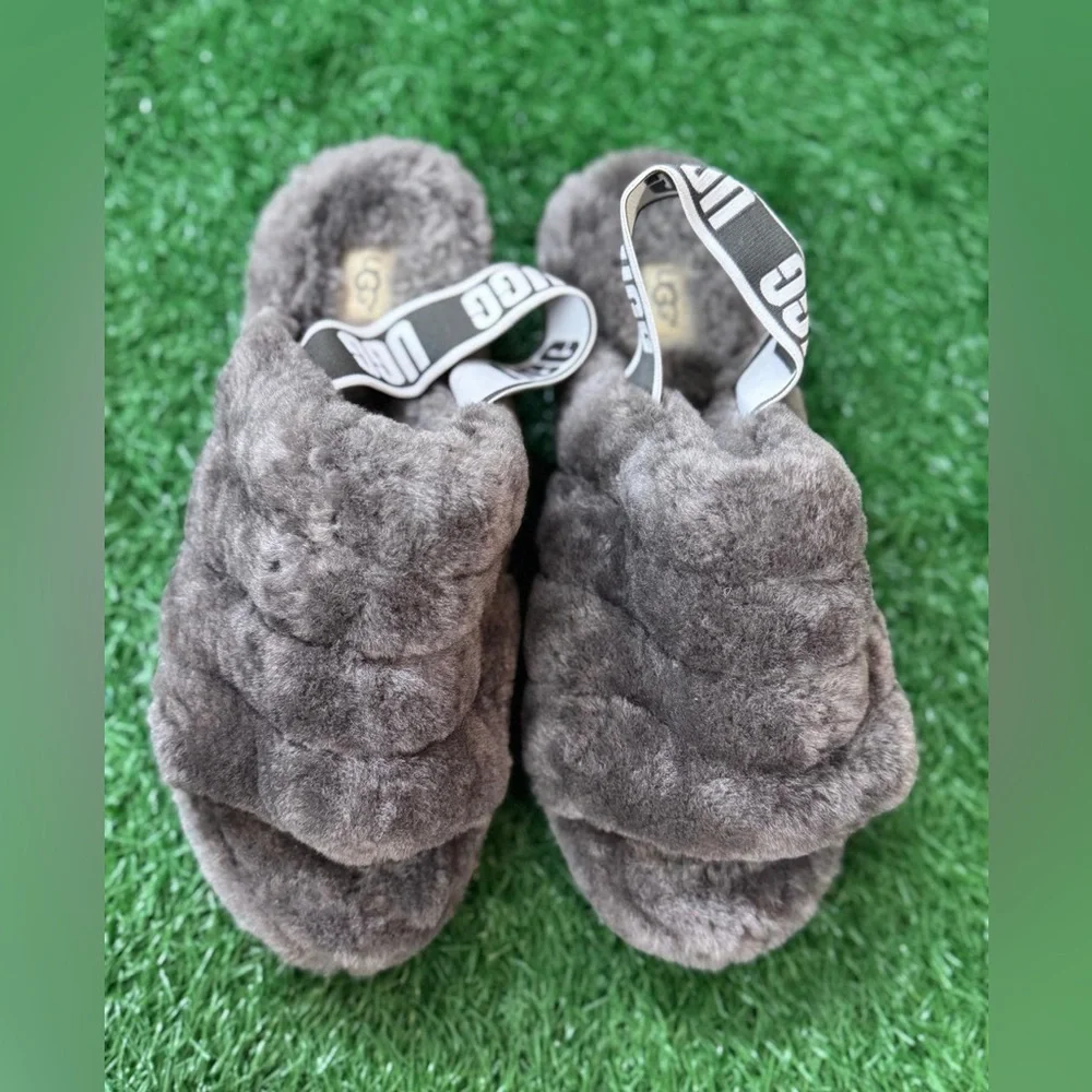 UGG Fluff Yeah‎ Slide Charcoal (Women's) Size 10